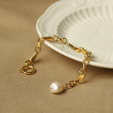 Gold Natural Real Pearl Thick Chain Bracelet WX1778