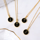 16" Gold Plated Round Black Obsidian Necklace, Carved Moonstone Flower Necklace, Healing Gemstone Jewelry KZ031