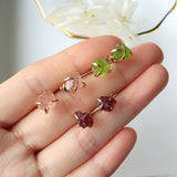 Gold Plated Claw Natural Birthstone Stud Eartrings, Strawberry Quartz Peridot Garnet Earrings, Healing Gemstone Jewelry BT009