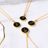 16" Gold Plated Round Black Obsidian Necklace, Carved Moonstone Flower Necklace, Healing Gemstone Jewelry KZ031