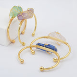 Natural Gemstone Rose Quartz Amethyst Wire Wrap Gold Bangle Cuff WX1795