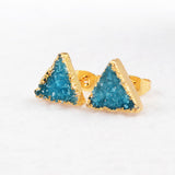 Colorful Natural Agate Dyed Druzy Stud Earrings, Gemstone Earrings, Drusy Crystsal Post Earring, Gold Plated G0432