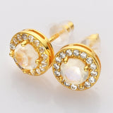 S925 Sterling Silver Gold Round Gemstone Crystal CZ Micro Pave Stud Earrings, Dainty Jewelry SS216EG