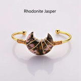 Gold Plated Brass Rainbow Gemstone Crescent Moon Wire Wrap Bangle Bracelet Handmade Boho Jewelry WX2074