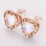 Rose Gold - S925 Sterling Silver CZ Heart Gemstone Stud Earrings, Healing Crystal Jewelry, Dainty Earrings SS213RR