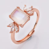 S925 Sterling Silver Rectangle Moonstone Faceted Ring Zircon Ring, Adjustable, 18k Gold Plated Jewelry Ring SS236RG