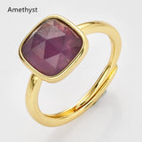 Gold Square Gemstone Ring, Adjustable Ring, Fashion Jewelry WX2208