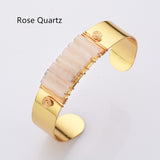 Gold Plated Brass Wire Wrap Gemstone Bangle Bracelet, Crystal Stone Cuff WX2197