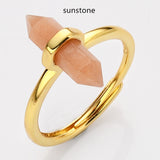 Hexagon Point Natural Stones Gold Bezel Ring, Adjustable, Gemstone Jewelry Ring WX2206