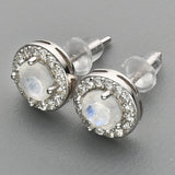 S925 Sterling Silver Round Gemstone Crystal CZ Micro Pave Stud Earrings, Dainty Jewelry SS216ES