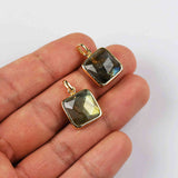 Small Square Gold Bezel Briolette Gemstone Pendant Natural Labradorite Moonstone Copper Turquoise Healing Crystal Pendants Necklace ZG0470