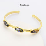 Gold Plated Claw Oval Multi Gemstone Faceted Bangle Bracelet, Healing Stone Cuff Jewelry ZG0494