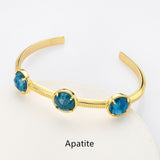 Gold Plated Brass 3-Round-Gemstone Faceted Bangle, Healing Crystal Quartz Cuff Bracelet  ZG0493
