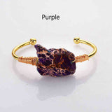 Gold Plated Brass Wire Wrap Rainbow Sea Sediment Jasper Bangle Bracelet WX2081