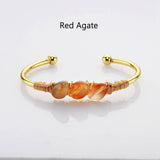 Gold Plated Brass Multi Gemstone Wire Wrap Bangle Bracelet, Healing Crystal Stone Cuff Handmade Boho Jewelry WX2075