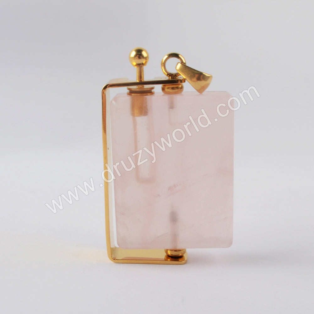 Natural Multi-kind Stones Perfume Bottle Pendant Gold Plated WX1300