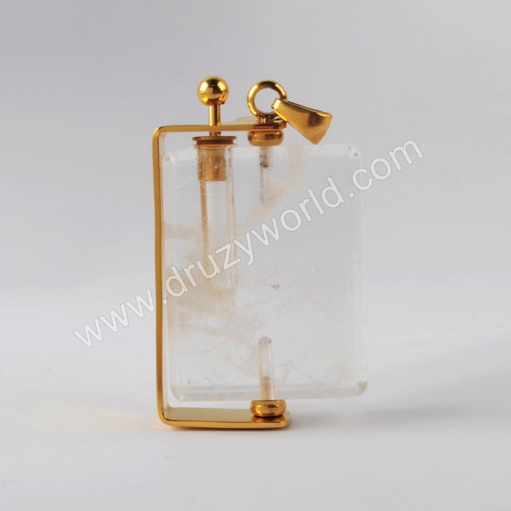 Natural Multi-kind Stones Perfume Bottle Pendant Gold Plated WX1300