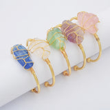Natural Gemstone Rose Quartz Amethyst Wire Wrap Gold Bangle Cuff WX1795