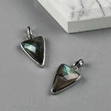 Triangle Silver Bezel Briolette Gemstone Pendant Natural Labradorite Moonstone Copper Turquoise Triangle Pendants ZS0476