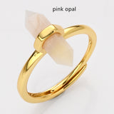 Hexagon Point Natural Stones Gold Bezel Ring, Adjustable, Gemstone Jewelry Ring WX2206