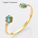 Gold Plated Hexagon Rainbow Gemstone Faceted Claw Bangle, Healing Birthstone Cuff Bracelet Jewelry ZG0496