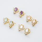 Gold Plated Rose Quartz Stud Earrings Zircon Studs, S925 Sterling Silver Earring, Healing Crystal Jewelry Earrings SS222EG