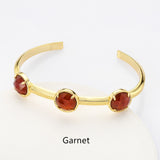 Gold Plated Brass 3-Round-Gemstone Faceted Bangle, Healing Crystal Quartz Cuff Bracelet  ZG0493