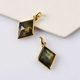 Diamond Shape Gold Bezel Briolette Gemstone Pendant Natural Labradorite Moonstone Copper Turquoise Healing Crystal Pendants Necklace ZG0474