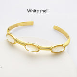 Gold Plated Claw Oval Multi Gemstone Faceted Bangle Bracelet, Healing Stone Cuff Jewelry ZG0494