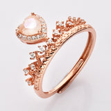 S925 Sterling Silver - Rose Gold CZ Crown Gemstone Heart Ring, Healing Crystal Jewelry SS210RR