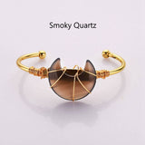 Gold Plated Brass Rainbow Gemstone Crescent Moon Wire Wrap Bangle Bracelet Handmade Boho Jewelry WX2074