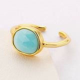 Egg Shape Gold Plated Faceted Natural Turquoise Moonstone Larimar Rhodochrosite Ring, Gemstone Jewelry ZG0460