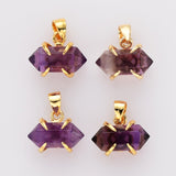 Tiny Hexagon Point Gold Plated Claw Rainbow Gemstone Pendant, Crystal Stone Terminated Point Pendant ZG0480