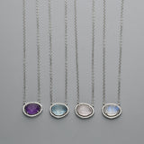 15" S925 Sterling Silver Prong Faceted Aquamarine Moonstone Crystal Necklace, CZ Micro Pave, Gemstone Dainty Jewelry Necklace SS228NS