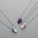 15" S925 Sterling Silver Moonstone Rose Quartz Hexagon Point Necklace CZ Micro Pave, Crystal Gemstone Dainty Jewelry SS225NS