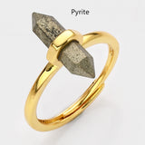 Hexagon Point Natural Stones Gold Bezel Ring, Adjustable, Gemstone Jewelry Ring WX2206