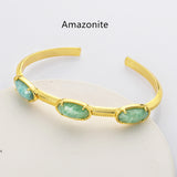Gold Plated Claw Oval Multi Gemstone Faceted Bangle Bracelet, Healing Stone Cuff Jewelry ZG0494