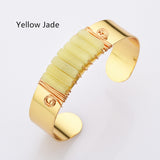 Gold Plated Brass Wire Wrap Gemstone Bangle Bracelet, Crystal Stone Cuff WX2197