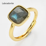 Gold Square Gemstone Ring, Adjustable Ring, Fashion Jewelry WX2208