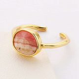 Egg Shape Gold Plated Faceted Natural Turquoise Moonstone Larimar Rhodochrosite Ring, Gemstone Jewelry ZG0460