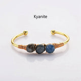 Gold Plated Brass Multi Gemstone Wire Wrap Bangle Bracelet, Healing Crystal Stone Cuff Handmade Boho Jewelry WX2075