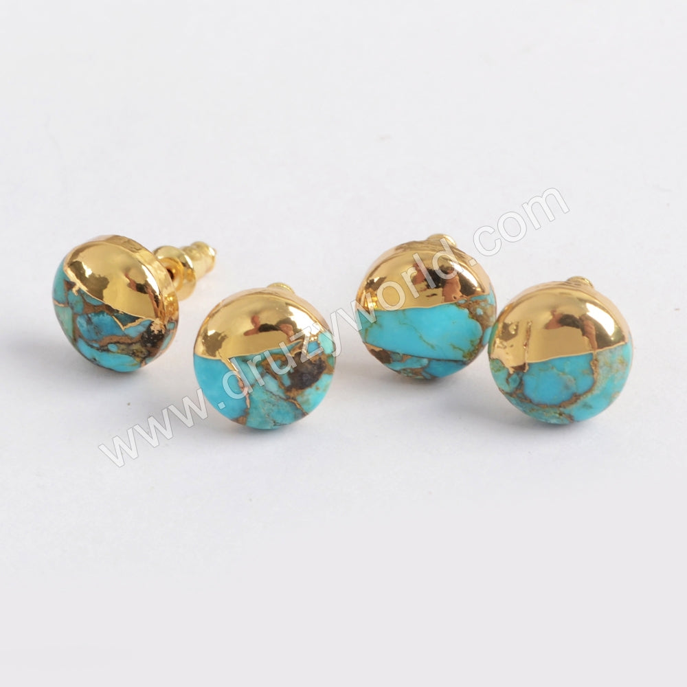 Turquoise Stud Earrings Gold