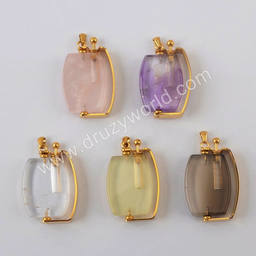 Natural Multi-kind Stones Perfume Bottle Pendant Gold Plated WX1302