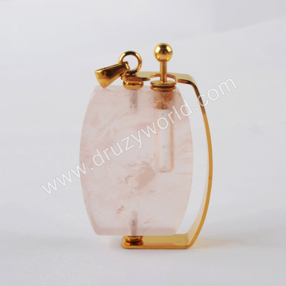 Natural Multi-kind Stones Perfume Bottle Pendant Gold Plated WX1302