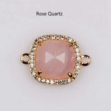 5 pcs Square Gold Plated Claw Gemstone Faceted CZ Micro Pave Connector briolette crystal stone charms WX2092