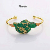 Gold Plated Brass Wire Wrap Rainbow Sea Sediment Jasper Bangle Bracelet WX2081