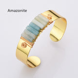 Gold Plated Brass Wire Wrap Gemstone Bangle Bracelet, Crystal Stone Cuff WX2197