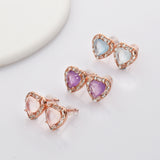 Rose Gold - S925 Sterling Silver CZ Heart Gemstone Stud Earrings, Healing Crystal Jewelry, Dainty Earrings SS213RR