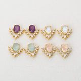 Gold Plated Rose Quartz Stud Earrings Zircon Studs, S925 Sterling Silver Earring, Healing Crystal Jewelry Earrings SS222EG