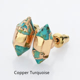 Gold Plated Hexagon Point Natural Gemstone Stud Earrings, Birthstone Earrings, Healing Crystal Stone Post Earrings, Wholesale Supply G2092